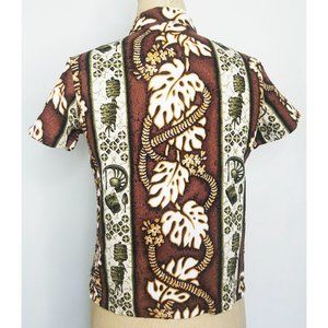 Vintage Hawaiian Womens Barkcloth Tiki Shirt Top Hawaii Island Candy XXS RARE!